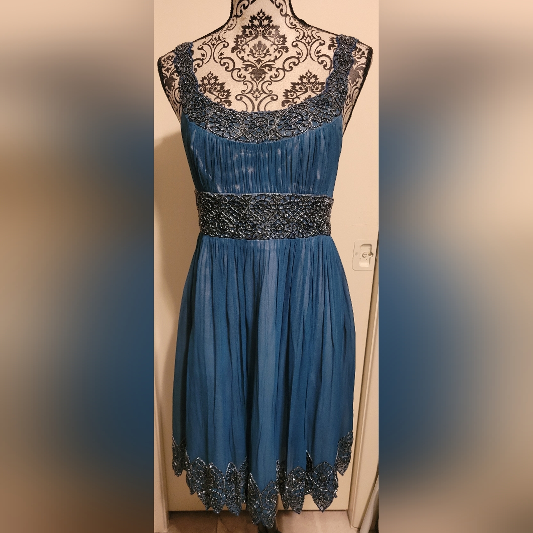 Adrianna Papell Evening Silk Beaded Fairy Grecian Prom Formal Dress Sz 6